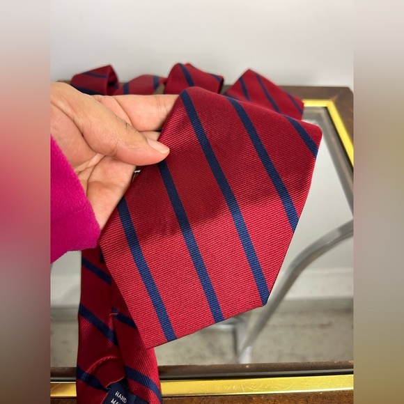 Polo by Ralph Lauren 100% Silk Red-Blue Striped 58” Men Office Career Italy Made - Picture 6 of 10